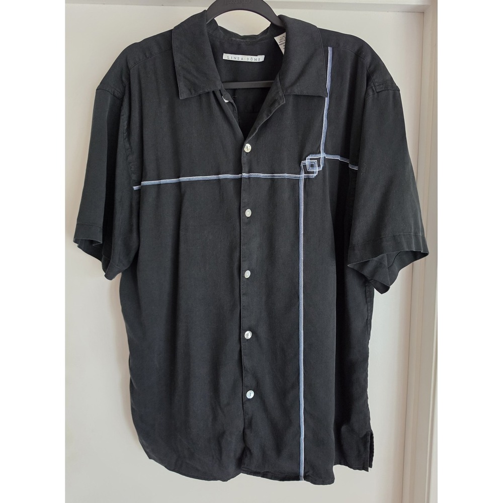 Linea Dome Men's Silk Button Down Shirt Size L Black Short Sleeve Button-Up